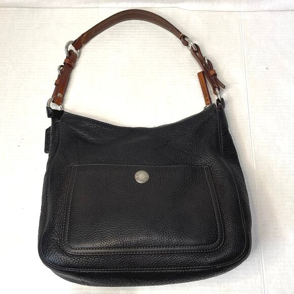Vintage Coach Chelsea Pebbled Leather Black Brown Shoulder Bag No. F05S-8E98 - Picture 1 of 9